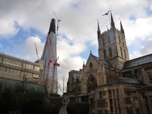 A picture I took of the unfinished Shard. I thought it was cool juxtaposed with the Gothic architecture of the cathedral to the right.