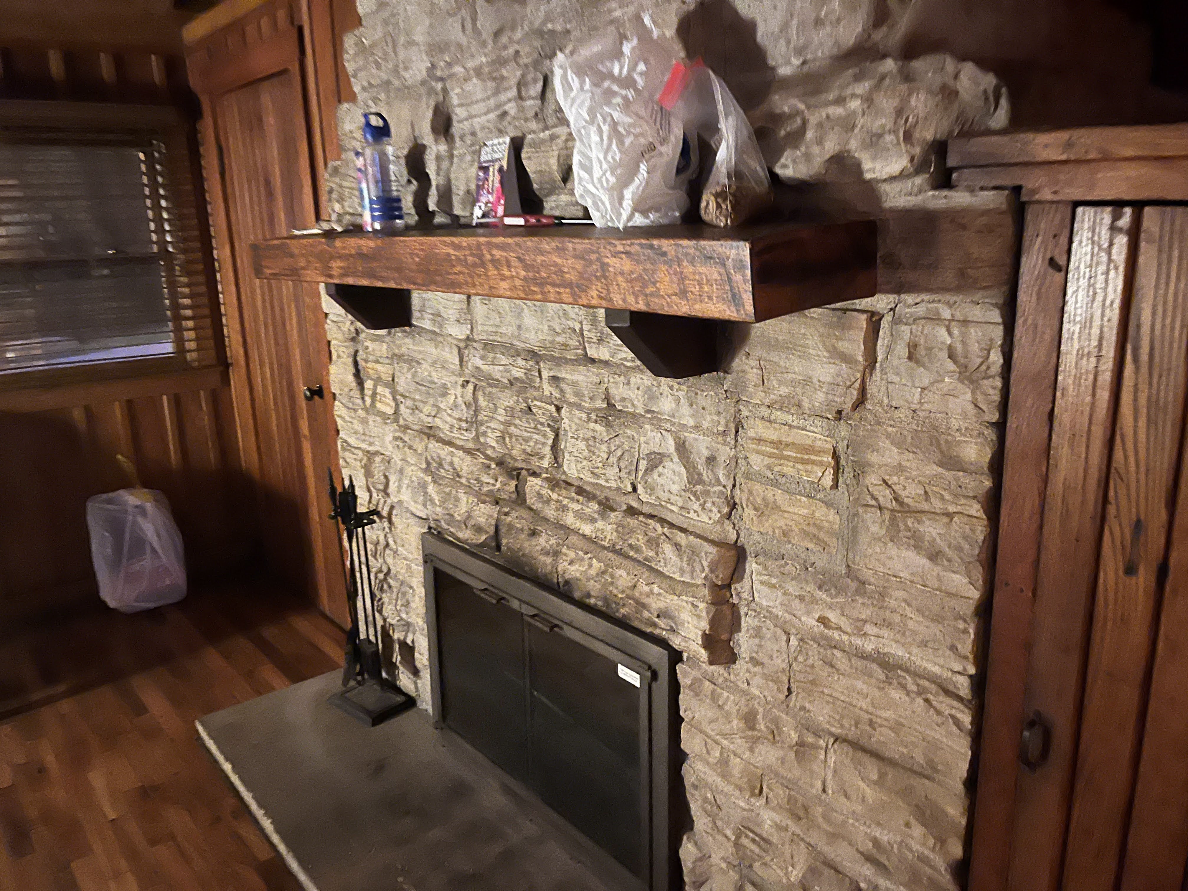 A fireplace/hearth at a cabin