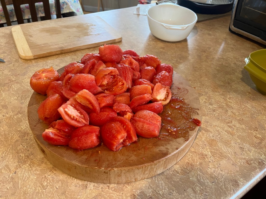 Roma tomatoes ready for processing, no skin