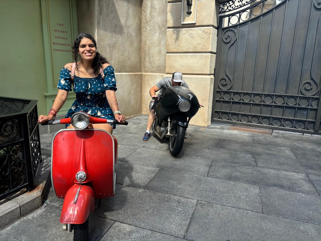Soph and my other friend on prop motorcycles