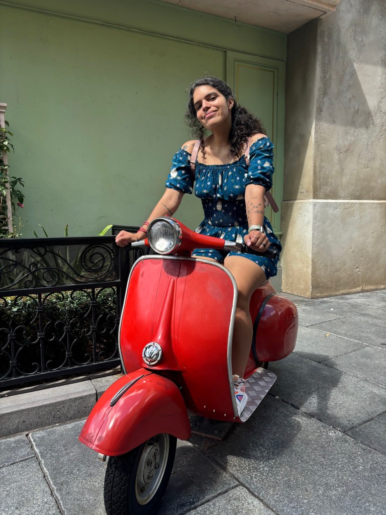 Soph on a prop motorcycle